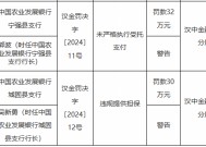 农发行两家支行合计被罚62万元：未严格执行受托支付、违规提供担保