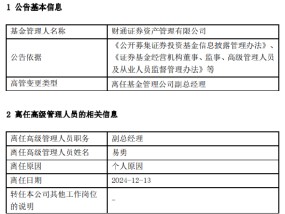 任期3年6个月 财通证券资管副总经理易勇离任