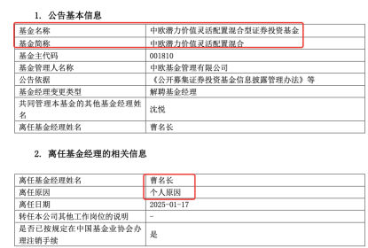 “数得着的公募老将”曹名长卸任全部在管产品，个人原因，接棒团队浮出水面